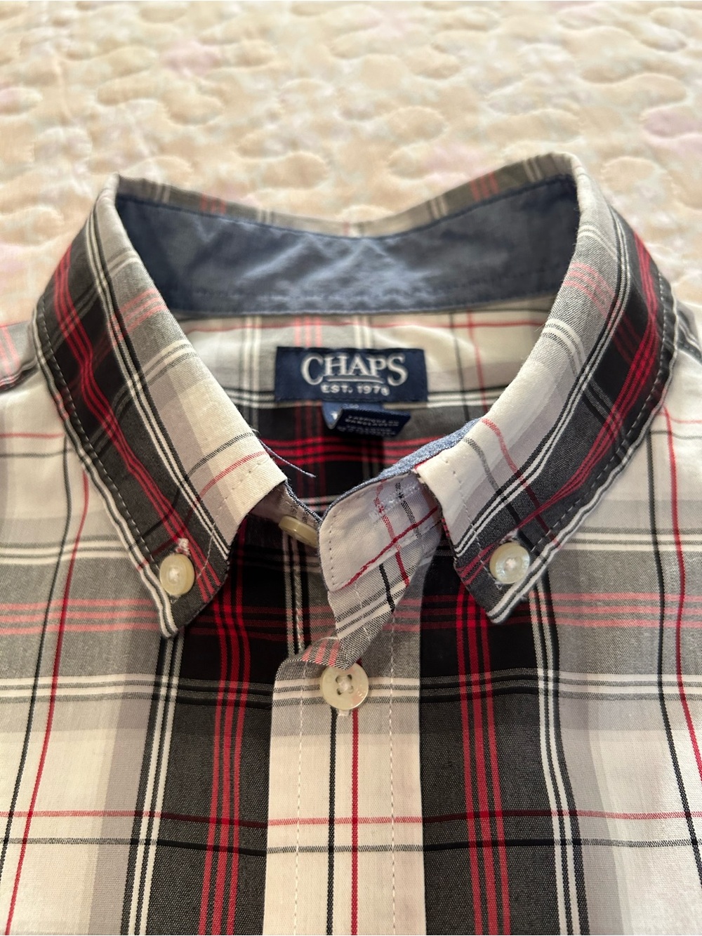 Chaps Men's Red, Black & White Plaid Button-Down Shirt